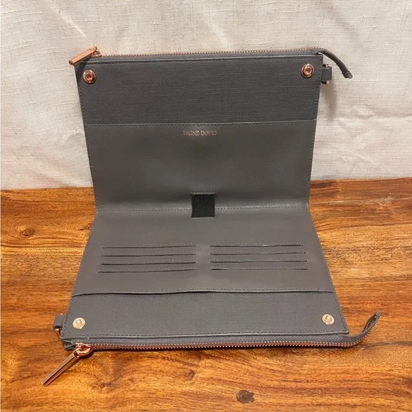 DAGNE DOVER Graphite Gray‎ Coated Canvas 3 In 1 Wallet Clutch & Crossbody Bag - Picture 9 of 16